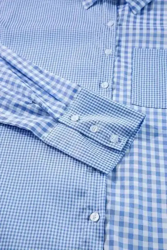 Sky blue Plaid Stripe Long Sleeve Shirt Women UK styled as a polished smart-casual everyday outfit — Fashionfitz