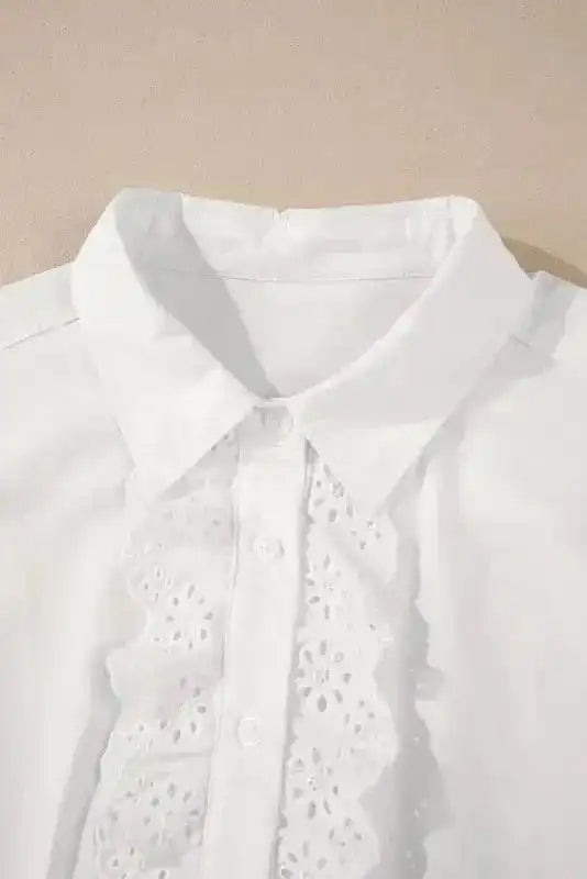 Shirts White Lace Crochet Trim Shirt