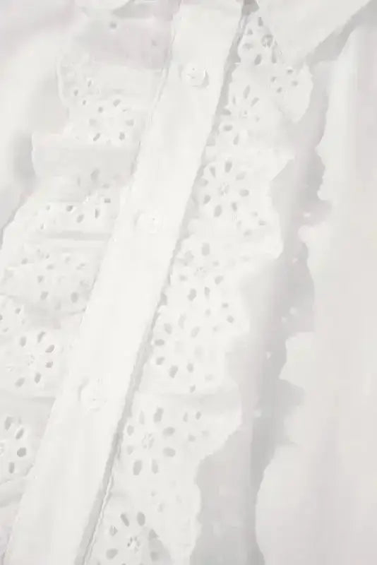 Shirts White Lace Crochet Trim Shirt