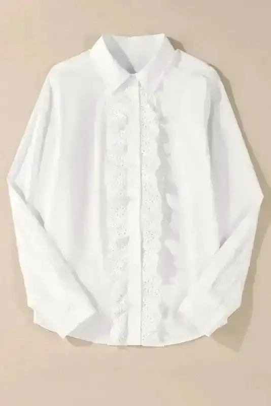 White Lace Crochet Trim Cotton Shirt Women UK styled as a classically elegant smart-casual occasion outfit — Fashionfitz