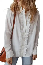 Shirts White Lace Crochet Trim Shirt