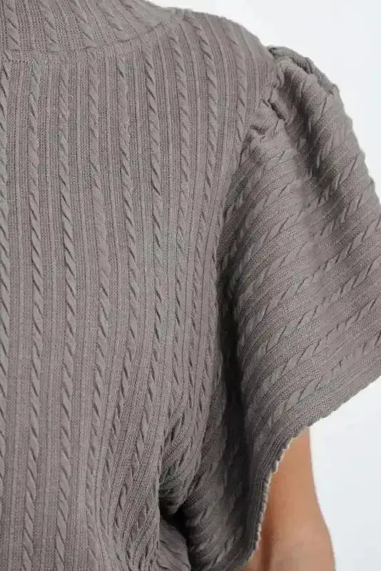 Short Sleeve Blouses Elegant Texture Flutter Top