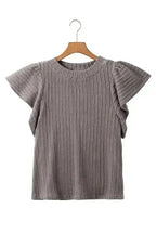 Short Sleeve Blouses Elegant Texture Flutter Top