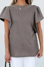 Short Sleeve Blouses Elegant Texture Flutter Top