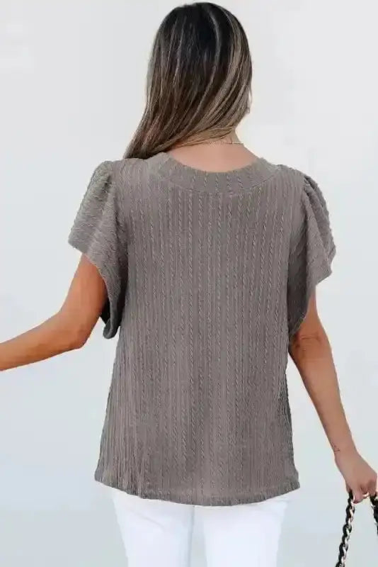 Short Sleeve Blouses Elegant Texture Flutter Top