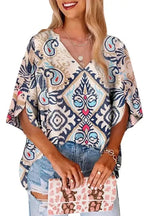 Short Sleeve Blouses Modern Muse Notched Blouse