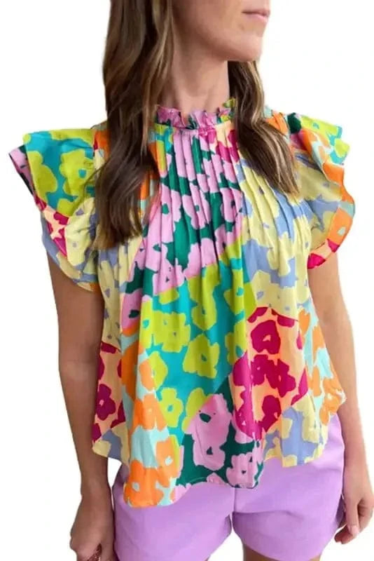 Short Sleeve Blouses Mosaic Flutter Blouse