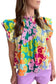 Short Sleeve Blouses Mosaic Flutter Blouse