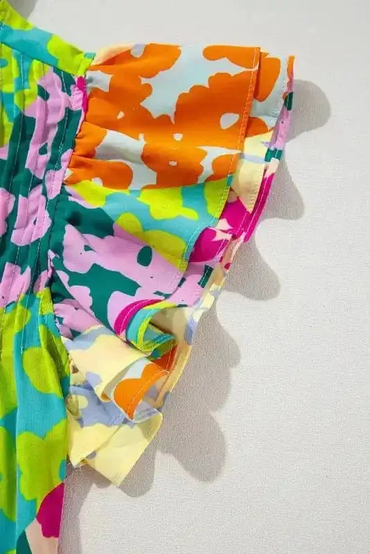 Short Sleeve Blouses Mosaic Flutter Blouse