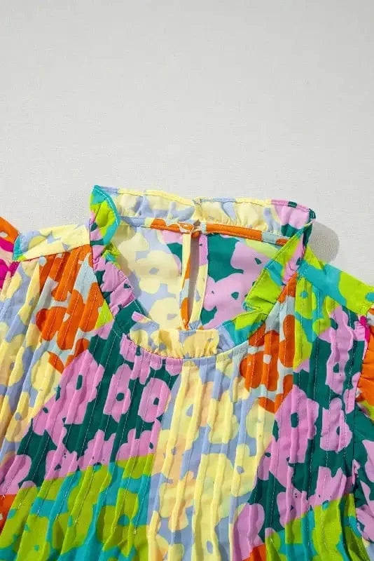 Short Sleeve Blouses Mosaic Flutter Blouse