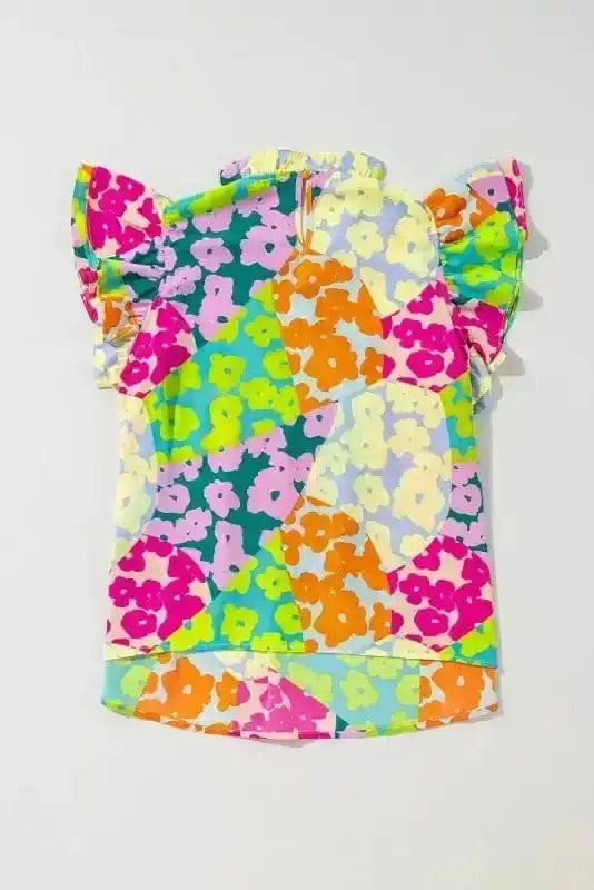 Side view of Abstract Pleated Frilled Neck Flutter Blouse showing artistic pleating and flutter sleeve movement — Fashionfitz