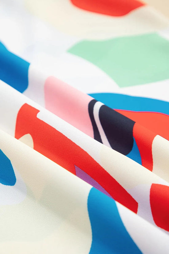 Short Sleeve Blouses Multicolor Abstract Print Ruffle Sleeve Smocked Blouse