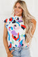 Short Sleeve Blouses Multicolor Abstract Print Ruffle Sleeve Smocked Blouse