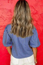 Short Sleeve Blouses Stripe Delight Ribbon Blouse