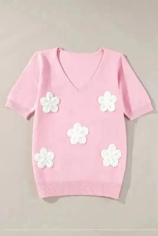 Short Sleeve Sweaters Blossom Breeze Crochet Sweater