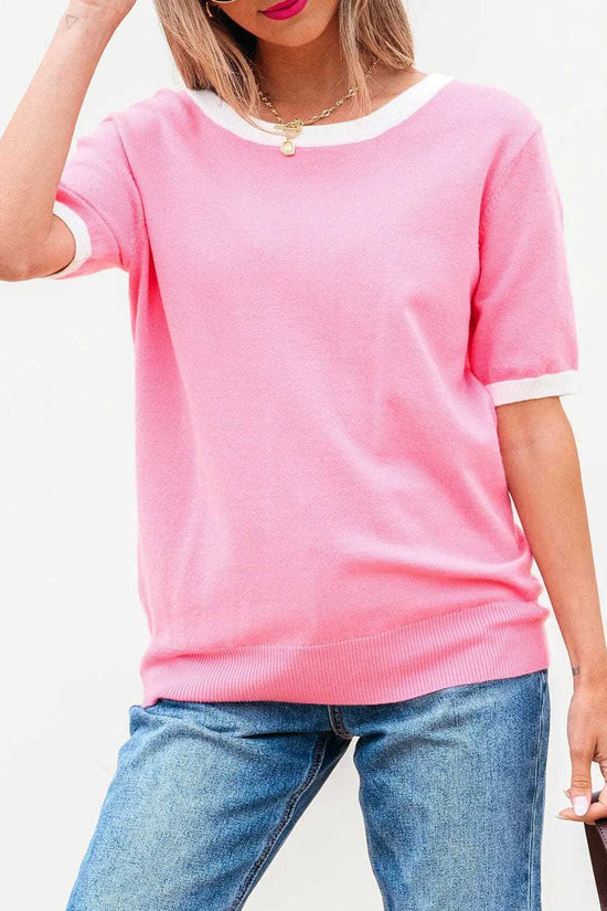 Short Sleeve Sweaters Bonbon Cut-Back Short Sleeve Jumper