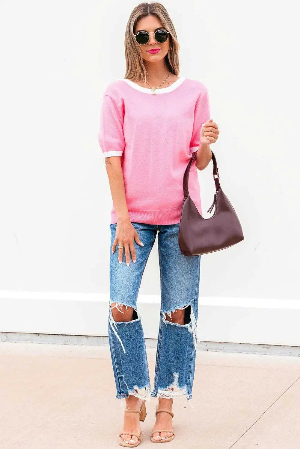 Short Sleeve Sweaters Bonbon Cut-Back Short Sleeve Jumper