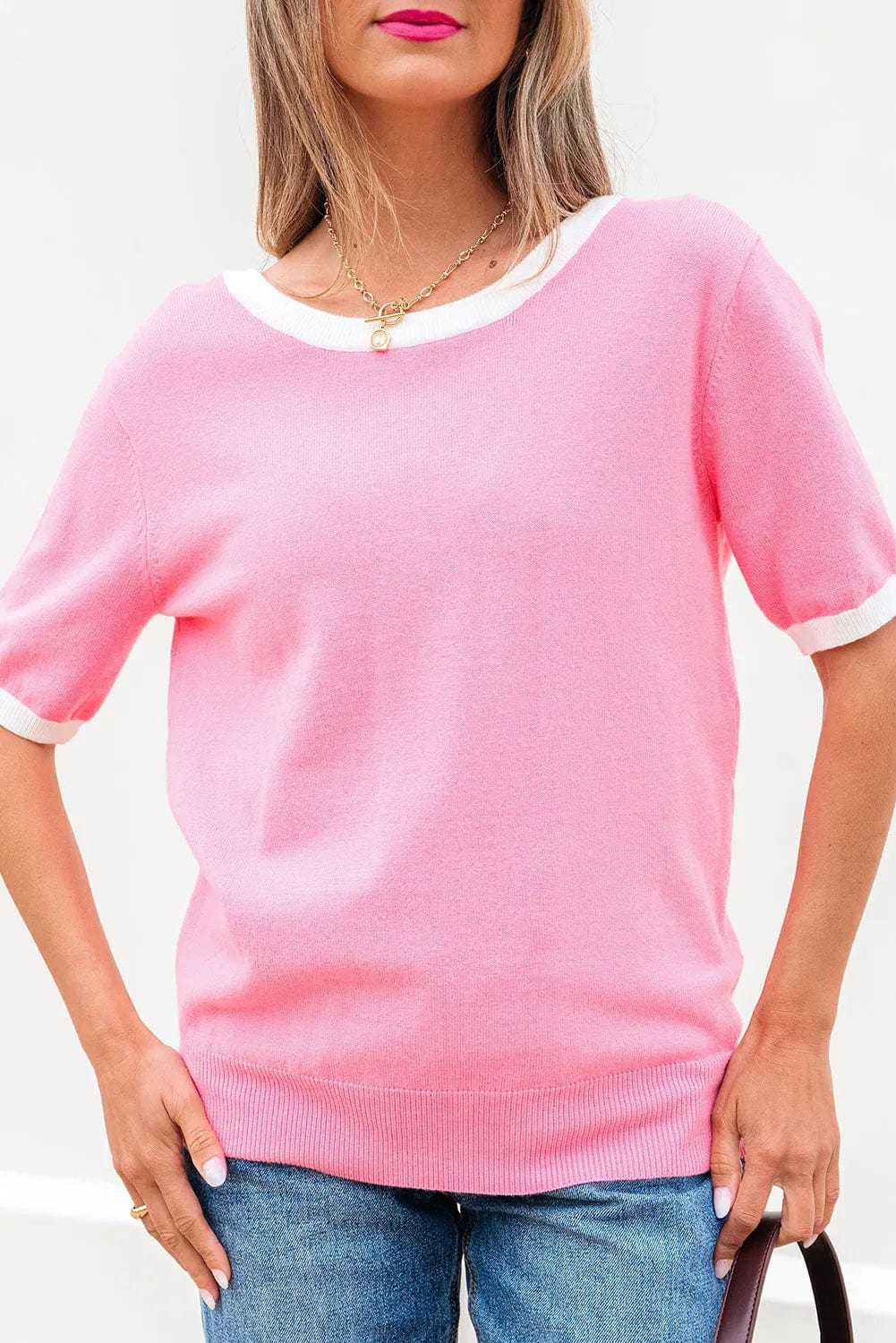 Short Sleeve Sweaters Bonbon Cut-Back Short Sleeve Jumper