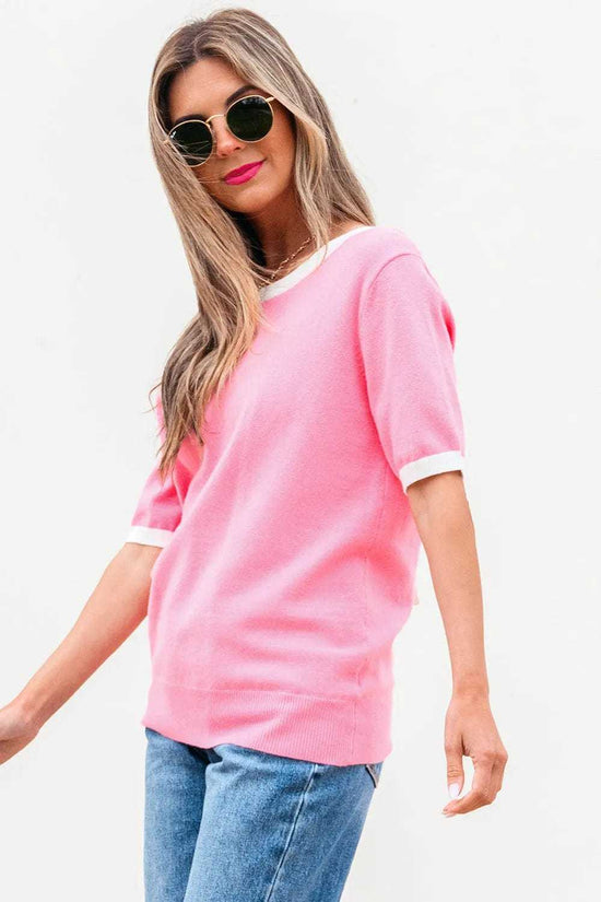 Short Sleeve Sweaters Bonbon Cut-Back Short Sleeve Jumper