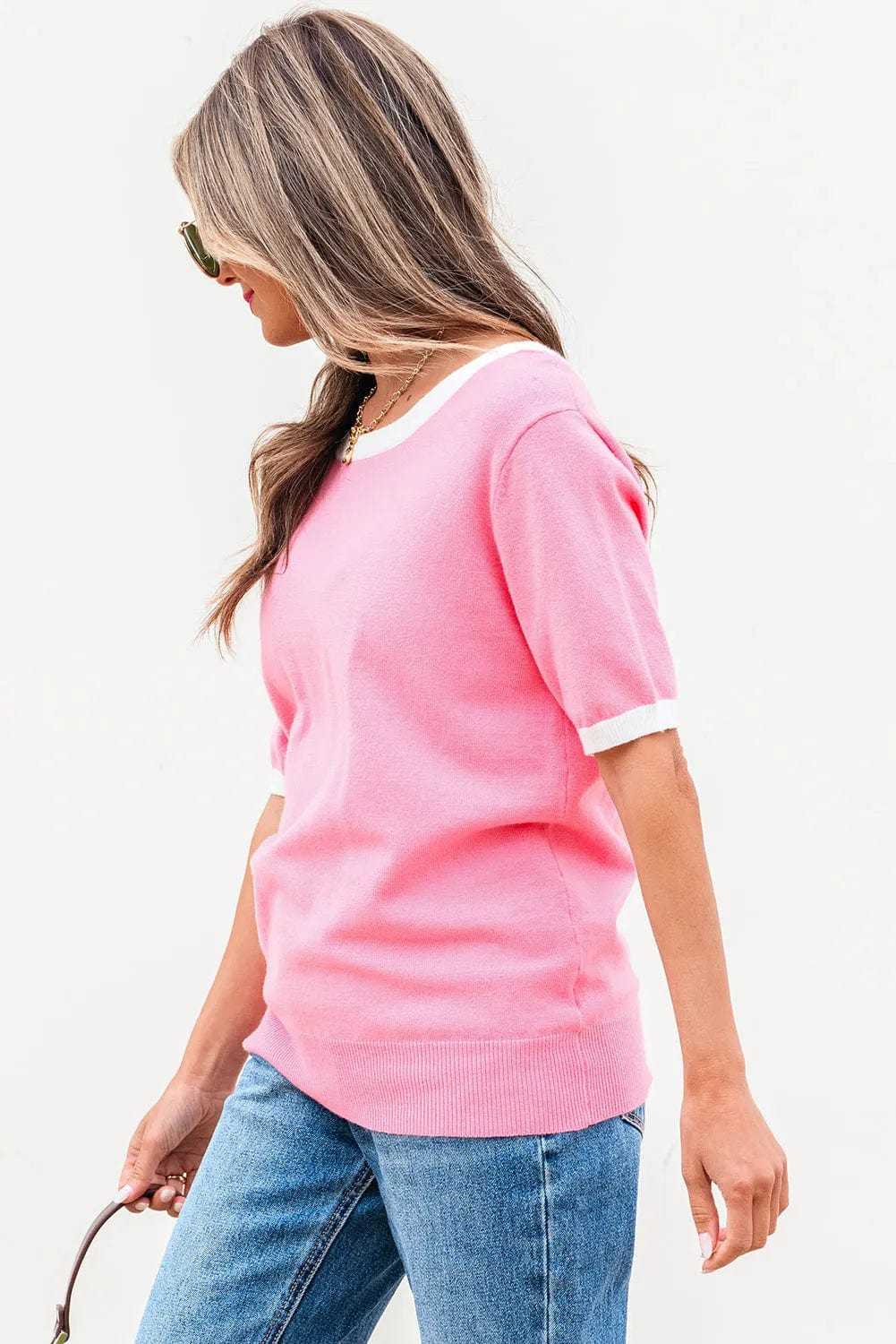 Short Sleeve Sweaters Bonbon Cut-Back Short Sleeve Jumper