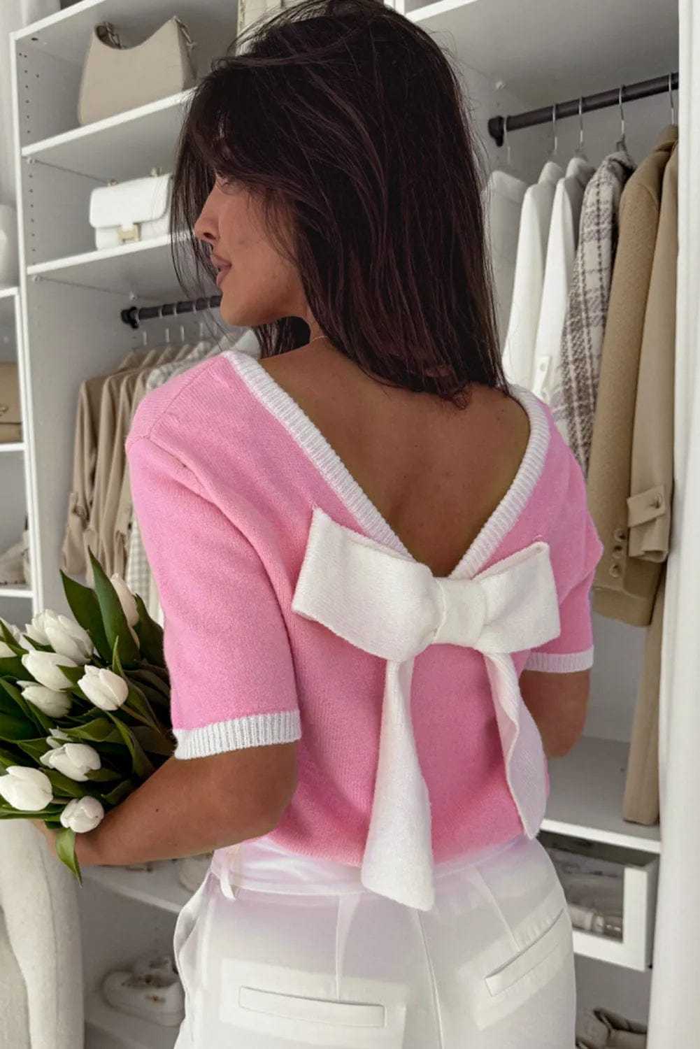 Short Sleeve Sweaters Bonbon Cut-Back Short Sleeve Jumper