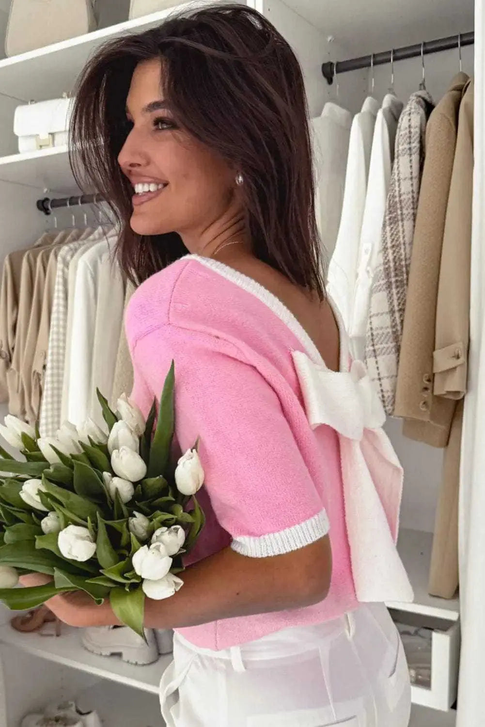 Short Sleeve Sweaters Bonbon Cut-Back Short Sleeve Jumper