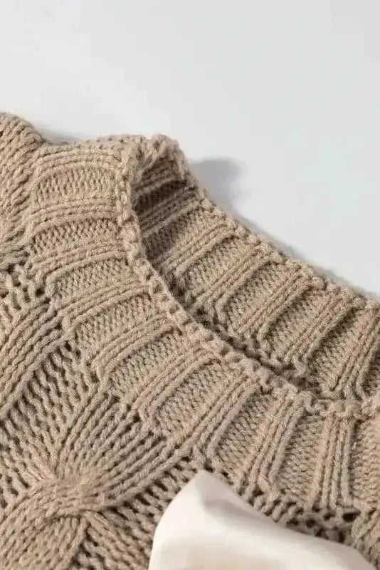 Short Sleeve Sweaters Chic Taupe Cable Knit Charm - Satin Bow Short Sleeve Sweater
