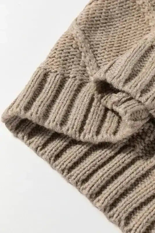 Short Sleeve Sweaters Chic Taupe Cable Knit Charm - Satin Bow Short Sleeve Sweater