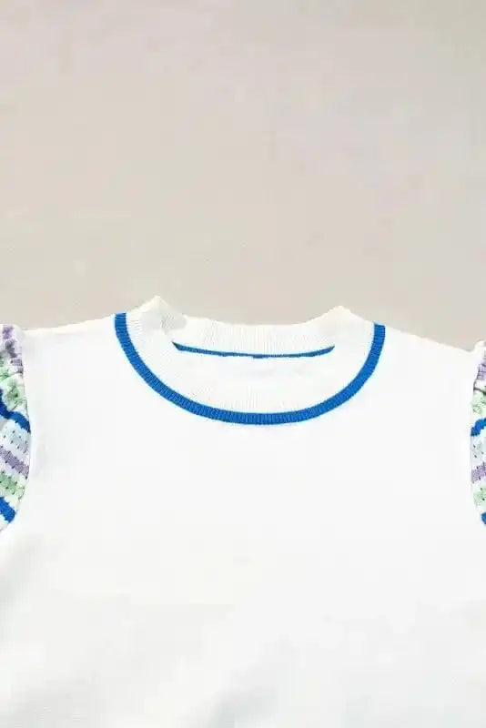 Short Sleeve Sweaters Cozy Cloud Striped Crochet Sweater