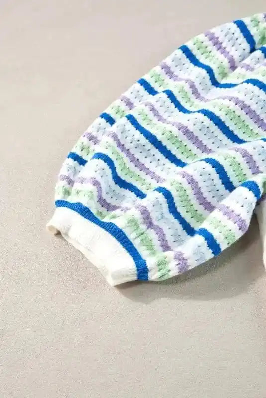 Short Sleeve Sweaters Cozy Cloud Striped Crochet Sweater
