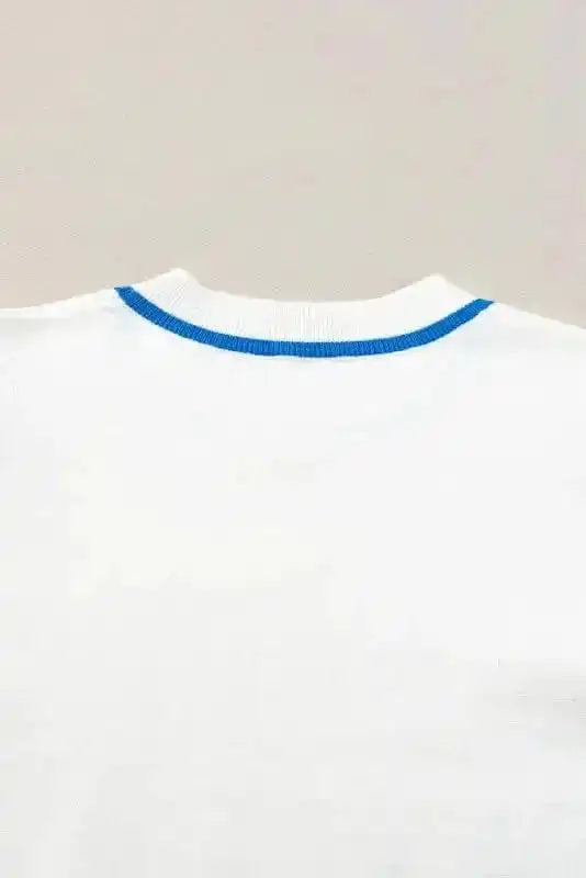 Short Sleeve Sweaters Cozy Cloud Striped Crochet Sweater