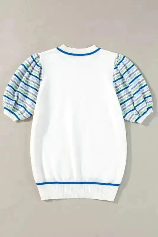 Short Sleeve Sweaters Cozy Cloud Striped Crochet Sweater