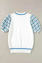 Short Sleeve Sweaters Cozy Cloud Striped Crochet Sweater