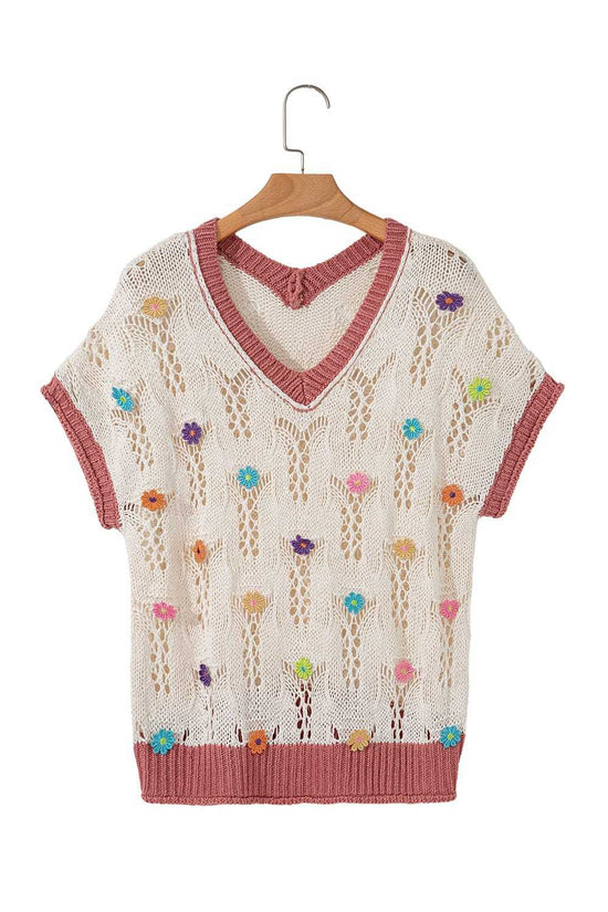 Short Sleeve Sweaters Fashionfitz Embroidered Crochet Sweater for Women