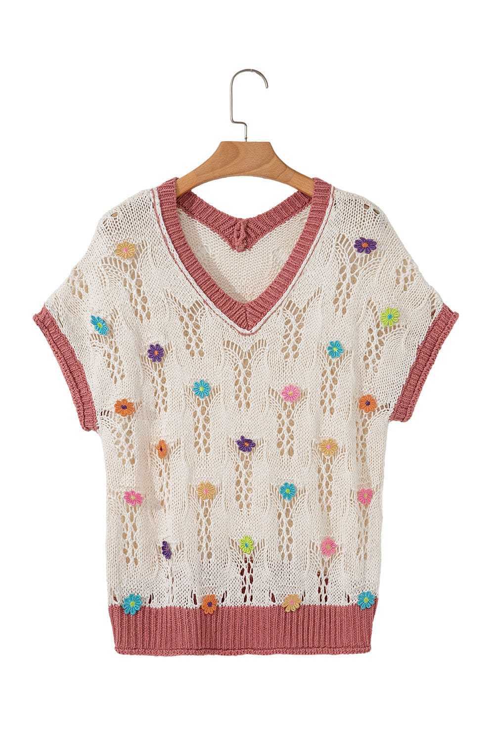 Short Sleeve Sweaters Fashionfitz Embroidered Crochet Sweater for Women