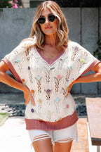 Short Sleeve Sweaters Fashionfitz Embroidered Crochet Sweater for Women