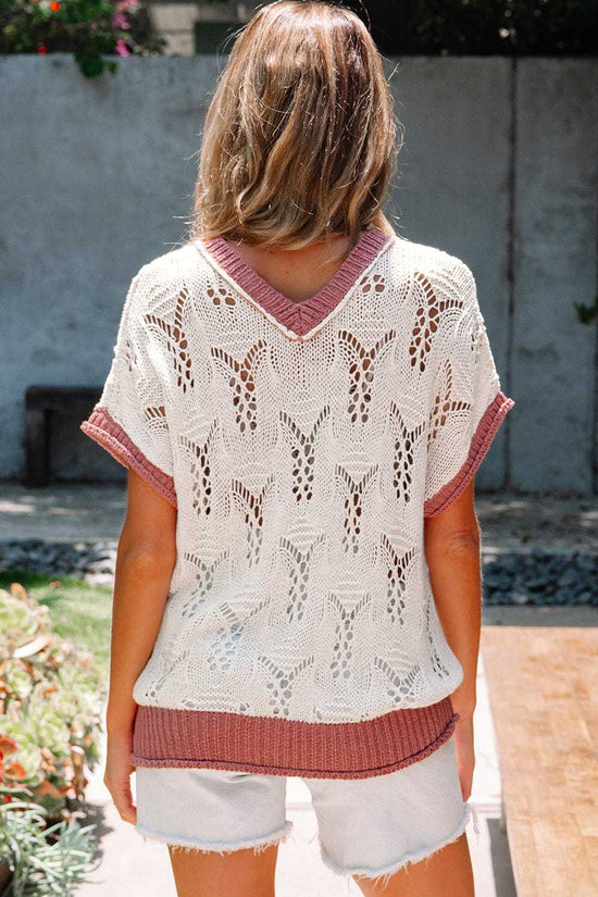 Short Sleeve Sweaters Fashionfitz Embroidered Crochet Sweater for Women