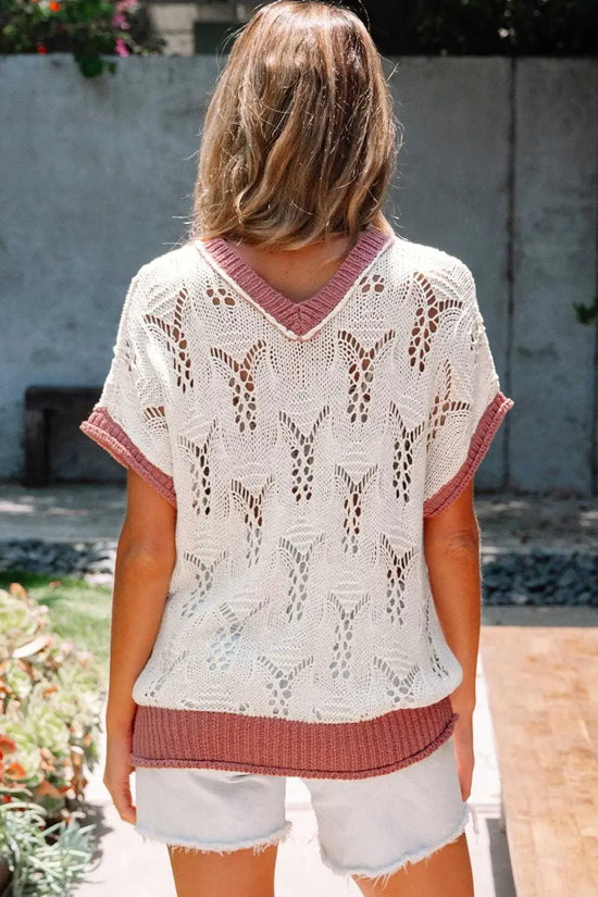 Short Sleeve Sweaters Fashionfitz Embroidered Crochet Sweater for Women