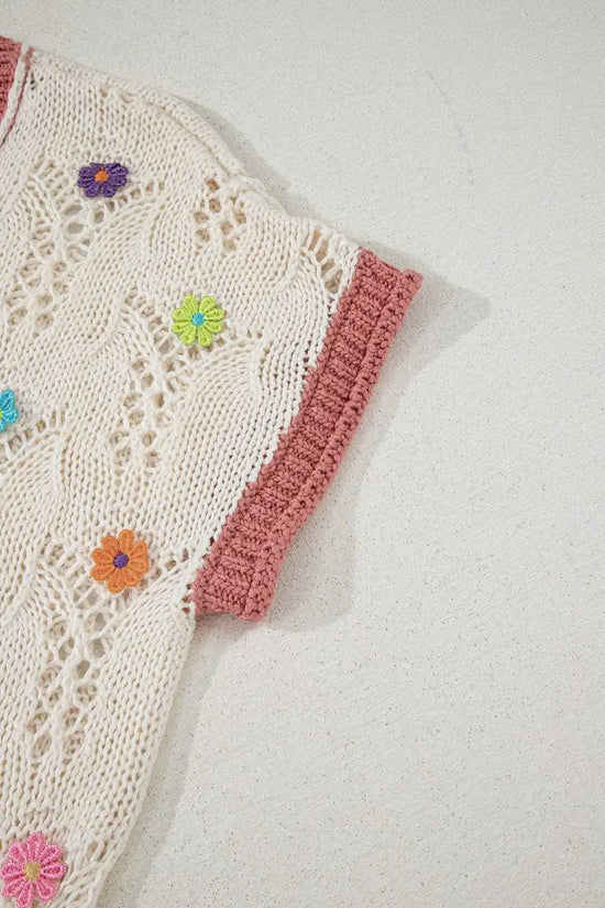 Short Sleeve Sweaters Fashionfitz Embroidered Crochet Sweater for Women