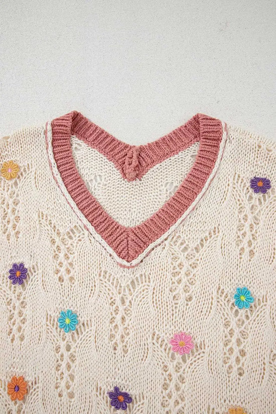 Short Sleeve Sweaters Fashionfitz Embroidered Crochet Sweater for Women