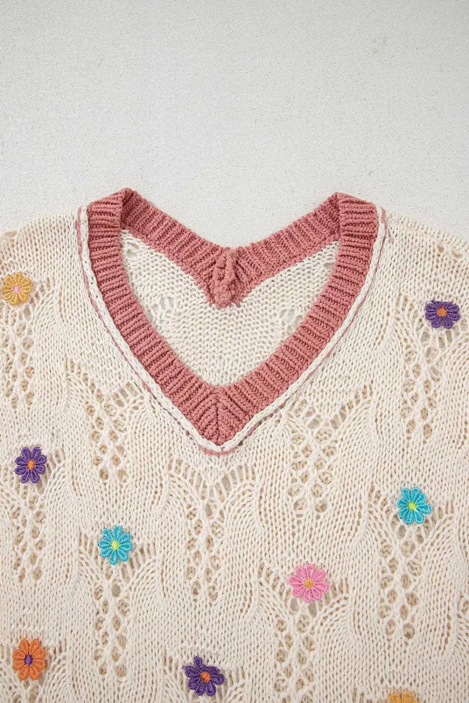 Short Sleeve Sweaters Fashionfitz Embroidered Crochet Sweater for Women