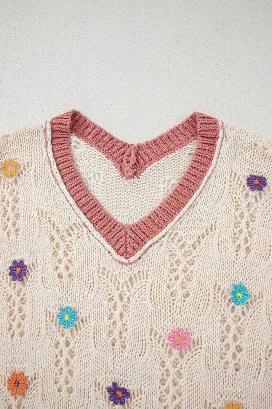 Short Sleeve Sweaters Fashionfitz Embroidered Crochet Sweater for Women