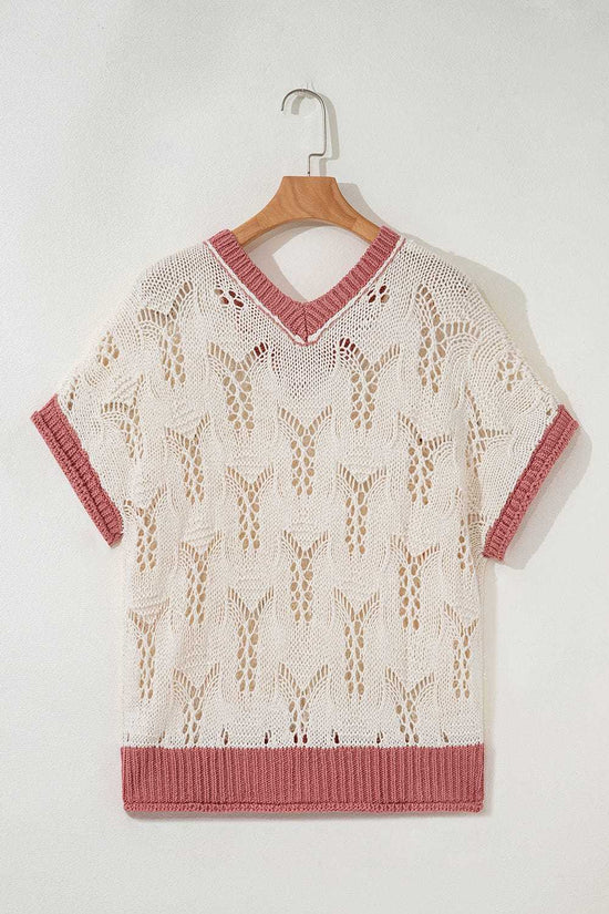 Short Sleeve Sweaters Fashionfitz Embroidered Crochet Sweater for Women