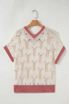 Short Sleeve Sweaters Fashionfitz Embroidered Crochet Sweater for Women