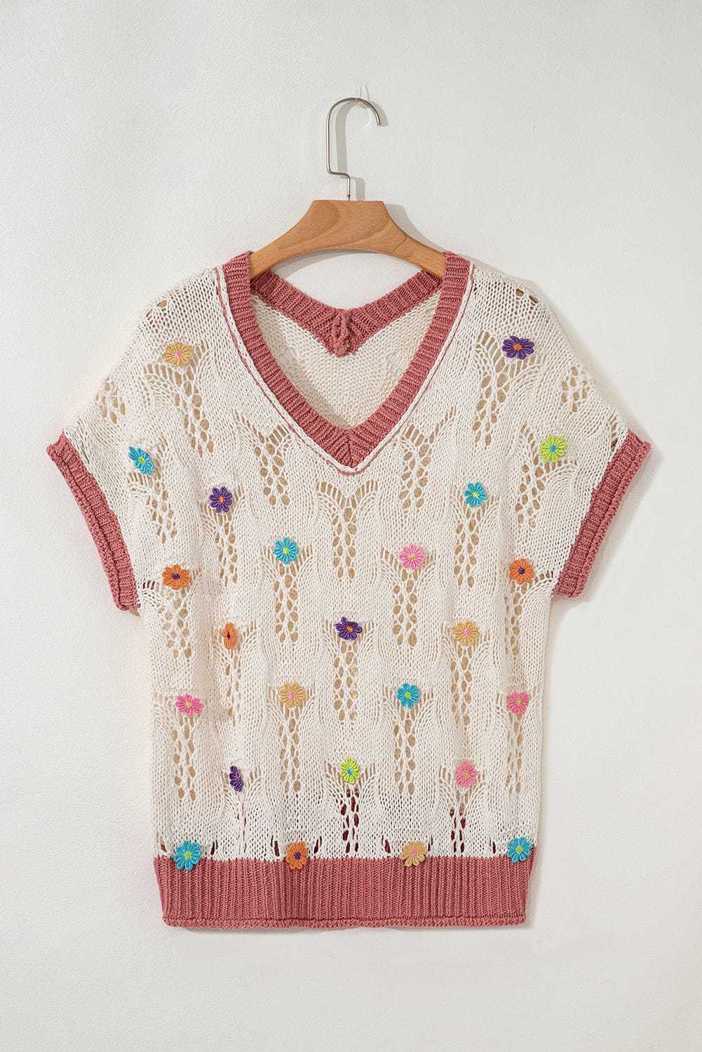 Short Sleeve Sweaters Fashionfitz Embroidered Crochet Sweater for Women