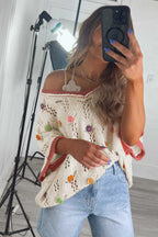 Short Sleeve Sweaters Fashionfitz Embroidered Crochet Sweater for Women