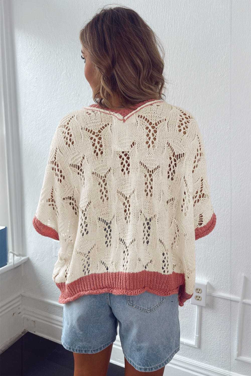 Short Sleeve Sweaters Fashionfitz Embroidered Crochet Sweater for Women