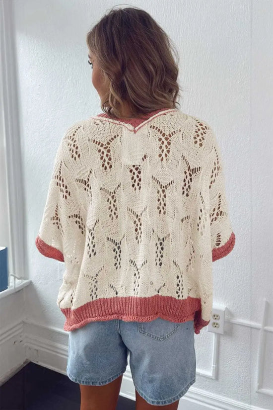 Short Sleeve Sweaters Fashionfitz Embroidered Crochet Sweater for Women