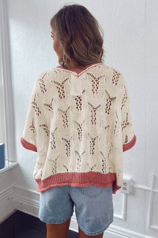 Short Sleeve Sweaters Fashionfitz Embroidered Crochet Sweater for Women
