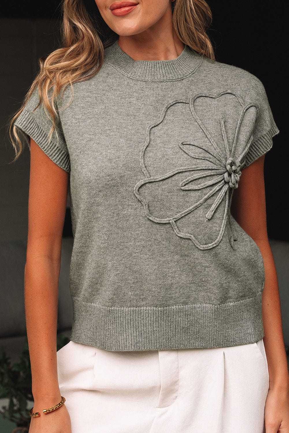 Short Sleeve Sweaters High Flower Boxy Sweater